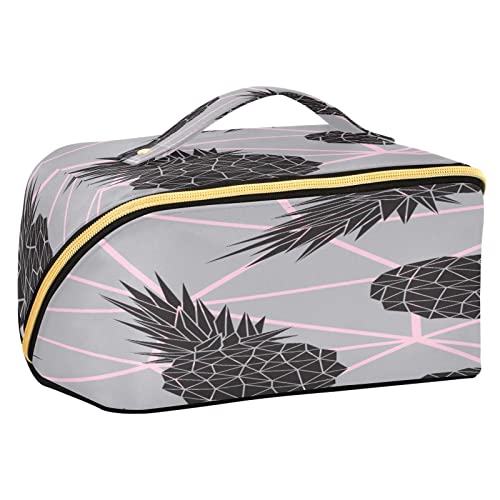 Quteprint Rhombus Kosmetiktasche, geometrische Ananas, Sommer, große Kapazität, Reise-Make-up-Tasche für Frauen, Mädchen, Damen, tragbare Kulturtasche mit Griff, multifunktionaler Aufbewahrungs-Organizer, Mehrfarbig/Meereswellen (Ocean Tides), Einheitsgröße von Quteprint