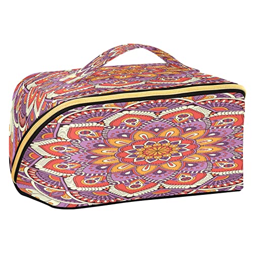 Quteprint Rhombus Kosmetiktasche, indisches ethnisches Blumen-Mandala, große Kapazität, Reise-Make-up-Tasche für Frauen, Mädchen, Damen, tragbare Kulturtasche mit Griff, multifunktionaler Aufbewahrungs-Organizer, Mehrfarbig/Meereswellen (Ocean Tides), Einheitsgröße von Quteprint