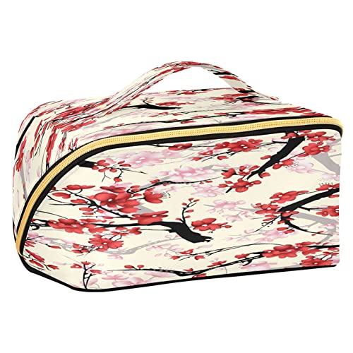 Quteprint Rhombus-Kosmetiktasche, japanische Kirschblüten, Blume, rot, große Kapazität, Reise-Make-up-Tasche für Damen, Mädchen, Damen, tragbare Kulturtasche mit Griff, multifunktionaler Aufbewahrungs-Organizer, Mehrfarbig/Meereswellen (Ocean Tides), Einheitsgröße von Quteprint