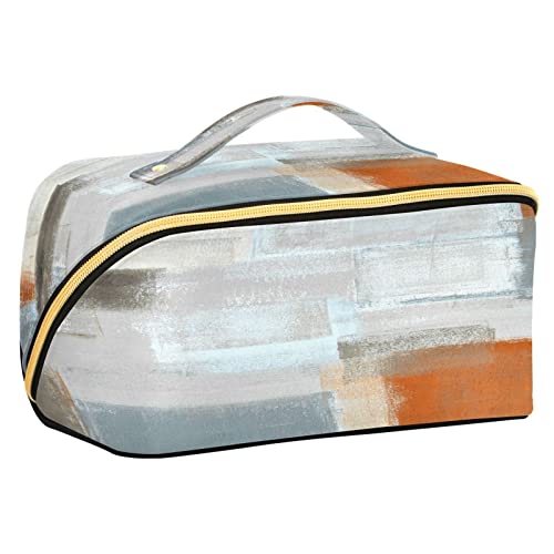 Quteprint Rhombus Kosmetiktasche, orange-grau, Kunstkariert, große Kapazität, Reise-Make-up-Tasche für Frauen, Mädchen, Damen, tragbare Kulturtasche mit Griff, multifunktionaler Aufbewahrungs-Organizer, Mehrfarbig/Meereswellen (Ocean Tides), Einheitsgröße von Quteprint