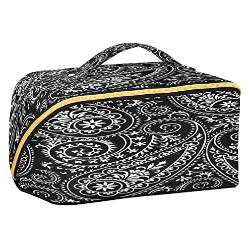 Quteprint Rhombus Kosmetiktasche, schwarze Paisley-Blume, Hippie, große Kapazität, Reise-Make-up-Tasche für Frauen, Mädchen, Damen, tragbare Kulturtasche mit Griff, multifunktionaler Aufbewahrungs-Organizer, Mehrfarbig/Meereswellen (Ocean Tides), Einheitsgröße von Quteprint