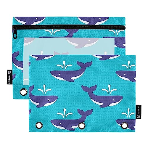 Quteprint Sea Dolphin Federmäppchen für 3-Ringordner, 2 Stück Reißverschluss Federmäppchen mit transparentem Fenster, Bleistiftbeutel, Ordnertaschen, Organizer-Tasche für Büro, Zuhause, von Quteprint