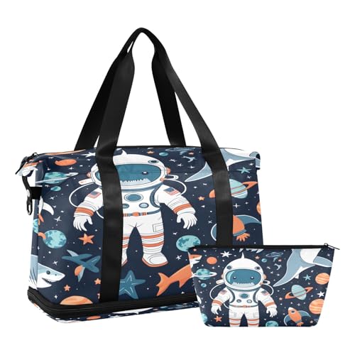 Quteprint Sport-Turnbeutel für Männer und Frauen, Astronautenhai, Weltraumreise, Seesack mit faltbarem Schuhfach, für Jungen und Mädchen, Yoga, Wochenende, Übernachtungstasche, Tragetasche für von Quteprint