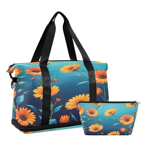 Quteprint Sport-Turnbeutel für Männer und Frauen, Gänseblümchen-Reisesack mit faltbarem Schuhfach, für Jungen und Mädchen, Yoga, Wochenende, Übernachtungstasche, Tragetasche für Workout, von Quteprint