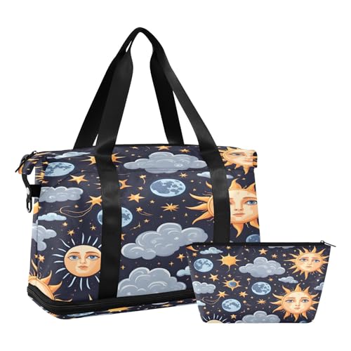 Quteprint Sport-Turnbeutel für Männer und Frauen, Moon Star Cloud Space Travel Duffel Bag mit faltbarem Schuhfach, Jungen Mädchen Yoga Wochenende Übernachtungstasche, Tragetasche für Workout, von Quteprint