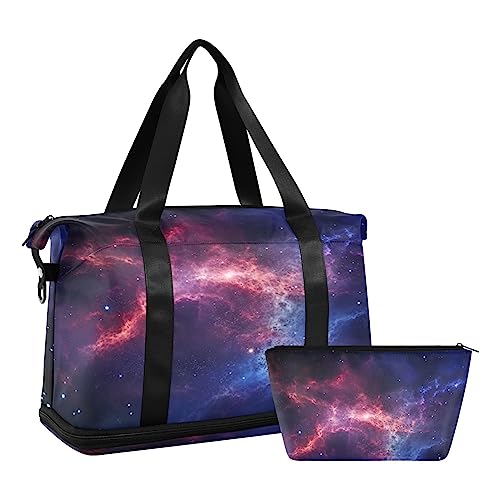 Quteprint Sport-Turnbeutel für Männer und Frauen, Nebula Deep Space Galaxy Travel Duffel Bag mit faltbarem Schuhfach, Jungen Mädchen Yoga Wochenende Übernachtungstasche, Tragetasche für Workout, von Quteprint