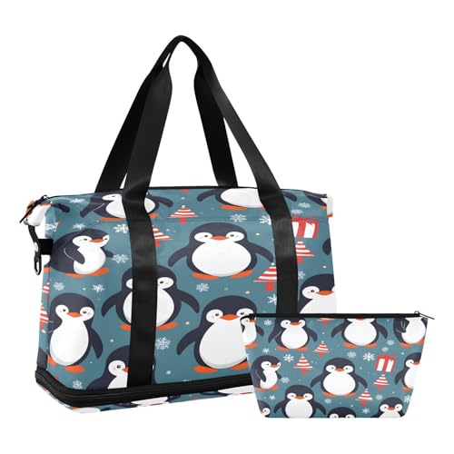 Quteprint Sport-Turnbeutel für Männer und Frauen, Weihnachten, niedliche Pinguine, Reisetasche, Seesack mit faltbarem Schuhfach, für Jungen und Mädchen, Yoga, Wochenende, Übernachtungstasche, von Quteprint
