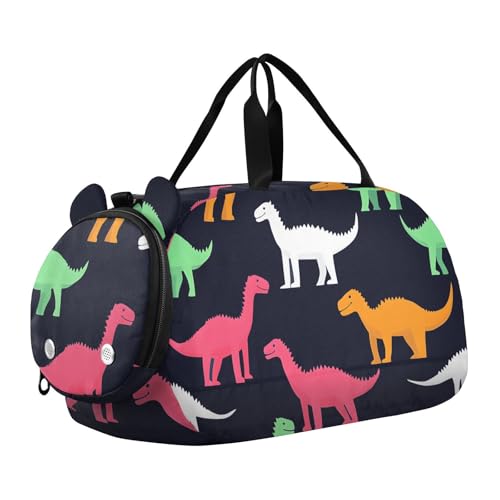 Quteprint Sporttasche für Kinder für Jungen und Mädchen, buntes Dinosaurier-Tiermuster, 100 % Polyester, Turnbeutel mit separatem Schuhfach, verstellbarem Schultergurt, kompakte Reise- und von Quteprint