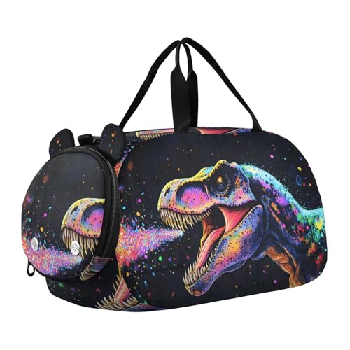Quteprint Sporttasche für Kinder für Jungen und Mädchen – Aquarell-Tier-Dinosaurier, 100 % Polyester, Turnbeutel mit separatem Schuhfach, verstellbarem Schultergurt, kompakte Reise- und von Quteprint