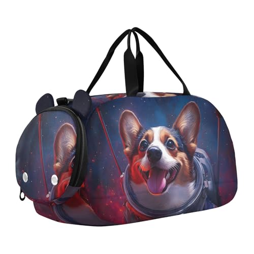 Quteprint Sporttasche für Kinder für Jungen und Mädchen – Corgi Hund Astronaut Space Star 100% Polyester Turnbeutel mit separatem Schuhfach, verstellbarem Schultergurt, kompakte Reise- und von Quteprint