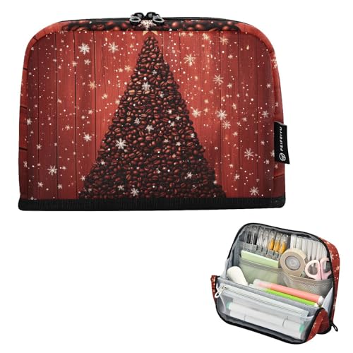 Quteprint Stehendes Federmäppchen, Motiv: Weihnachts-Kaffeebohnen, Baum, Schreibwarenbeutel, tragbare Make-up-Kosmetiktasche, Schreibtisch-Organizer für Schule, Büro, Studenten, Teenager, Jungen und von Quteprint