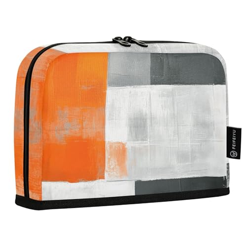 Quteprint Stehendes Federmäppchen, abstrakte Kunst, grau-orange, kariert, Schreibwaren-Tasche, tragbare Make-up-Kosmetiktasche, Schreibtisch-Organizer für Schule, Büro, Studenten, Teenager, Jungen und von Quteprint