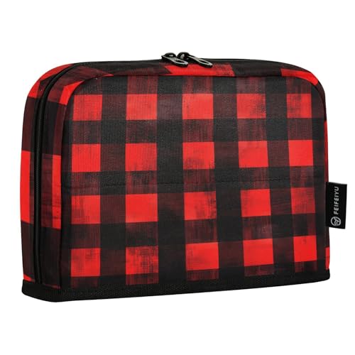 Quteprint Stehendes Federmäppchen, rot/schwarz, kariertes Muster, Schreibwaren-Tasche, tragbare Make-up-Kosmetiktasche, Schreibtisch-Organizer für Schule, Büro, Studenten, Teenager, Jungen und Mädchen von Quteprint