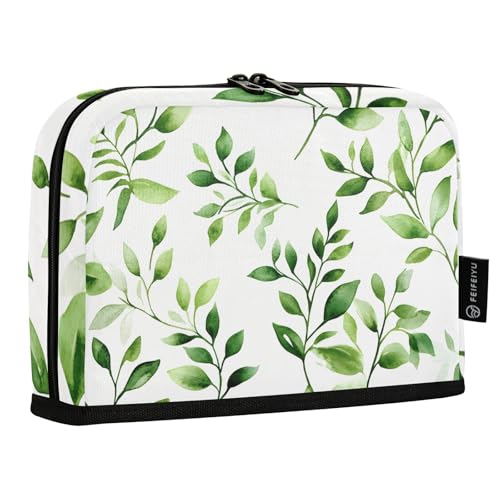 Quteprint Stehendes Federmäppchen – Aquarell-grüne Blätter, Federmäppchen, Schreibwaren-Tasche, tragbare Make-up-Kosmetiktasche, Schreibtisch-Organizer für Schule, Büro, Studenten, Teenager, Jungen von Quteprint