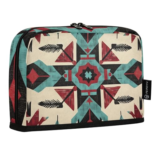 Quteprint Stehendes Federmäppchen – Azteken-Ethno-Muster, Federmäppchen, Schreibwaren-Tasche, tragbare Make-up-Kosmetiktasche, Schreibtisch-Organizer für Schule, Büro, Studenten, Teenager, Jungen und von Quteprint
