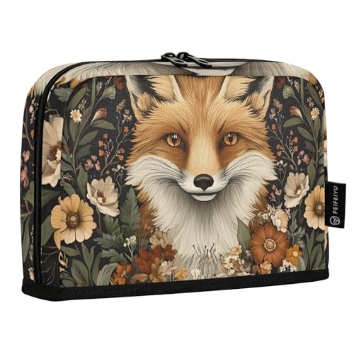Quteprint Stehendes Federmäppchen – Blumen-süßer Fuchs-Bleistiftbeutel, Schreibwaren-Tasche, tragbare Make-up-Kosmetiktasche, Schreibtisch-Organizer für Schule, Büro, Studenten, Teenager, Jungen und von Quteprint