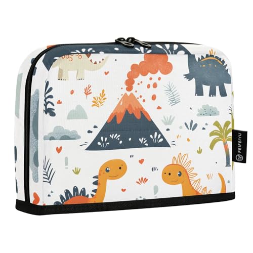 Quteprint Stehendes Federmäppchen – Cartoon-Dinosaurier, Vulkanbaum, Federmäppchen, Schreibwaren-Tasche, tragbare Make-up-Kosmetiktasche, Schreibtisch-Organizer für Schule, Büro, Studenten, Teenager von Quteprint
