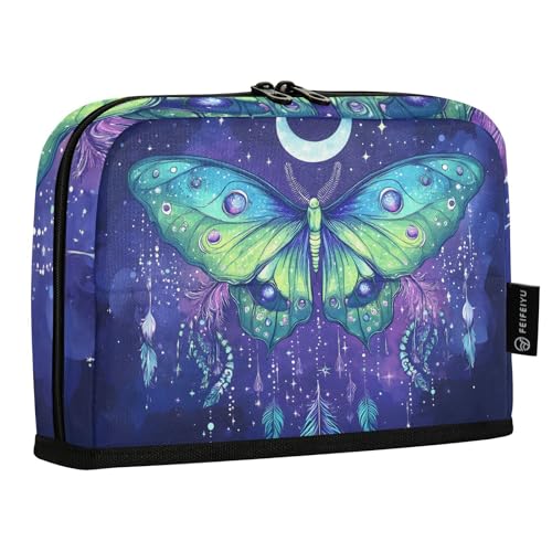 Quteprint Stehendes Federmäppchen – Ethnischer Schmetterling, Mond, Sterne, Federmäppchen, Schreibwaren-Tasche, tragbare Make-up-Kosmetiktasche, Schreibtisch-Organizer für Schule, Büro, Studenten von Quteprint