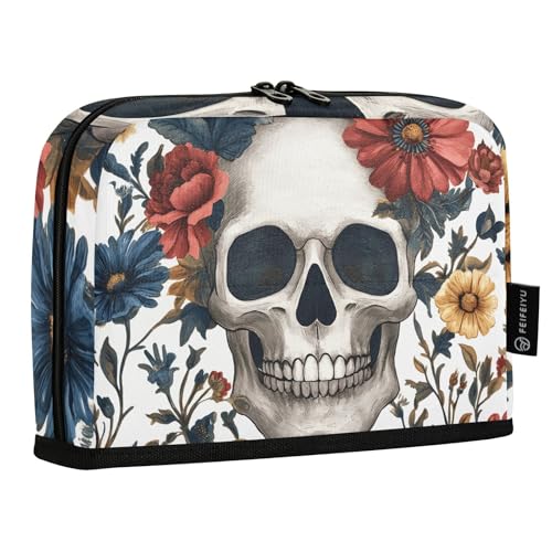 Quteprint Stehendes Federmäppchen – Federmäppchen mit Totenkopf-Gänseblümchen, Schreibwaren-Tasche, tragbare Make-up-Kosmetiktasche, Schreibtisch-Organizer für Schule, Büro, Studenten, Teenager von Quteprint