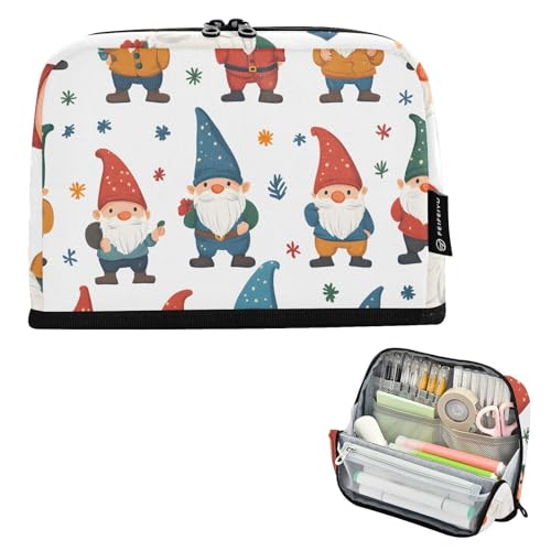 Quteprint Stehendes Federmäppchen – Federmäppchen mit Weihnachts-Cartoon-Zwergen, Schreibwaren-Tasche, tragbare Make-up-Kosmetiktasche, Schreibtisch-Organizer für Schule, Büro, Studenten, Teenager von Quteprint