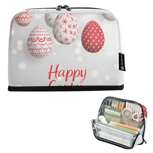 Quteprint Stehendes Federmäppchen – Frohe Ostern hängende Eier, Federmäppchen, Schreibwaren-Tasche, tragbare Make-up-Kosmetiktasche, Schreibtisch-Organizer für Schule, Büro, Studenten, Teenager von Quteprint