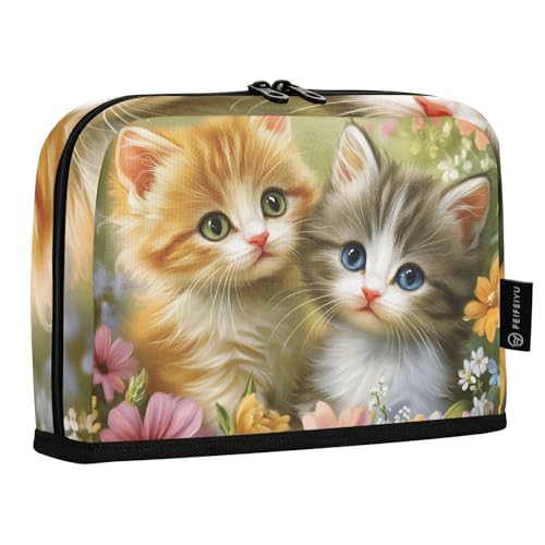 Quteprint Stehendes Federmäppchen – Garten, Schmetterling, Blumen, niedliche Katzen, Federmäppchen, Schreibwaren-Tasche, tragbare Make-up-Kosmetiktasche, Schreibtisch-Organizer für Schule, Büro von Quteprint