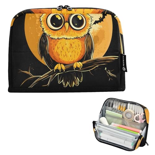 Quteprint Stehendes Federmäppchen – Halloween-Federmäppchen mit niedlichem Eulenbaum, Schreibwaren-Tasche, tragbare Make-up-Kosmetiktasche, Schreibtisch-Organizer für Schule, Büro, Studenten, Teenager von Quteprint