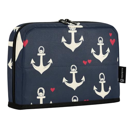 Quteprint Stehendes Federmäppchen – Marineblau Anker Loves Heart Federmäppchen, Schreibwaren-Tasche, tragbare Make-up-Kosmetiktasche, Schreibtisch-Organizer für Schule, Büro, Studenten, Teenager von Quteprint