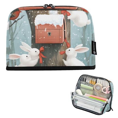 Quteprint Stehendes Federmäppchen – Oster-Bleistifttasche mit niedlichem Hasen-Vögel, Schreibwaren-Tasche, tragbare Make-up-Kosmetiktasche, Schreibtisch-Organizer für Schule, Büro, Studenten, Teenager von Quteprint