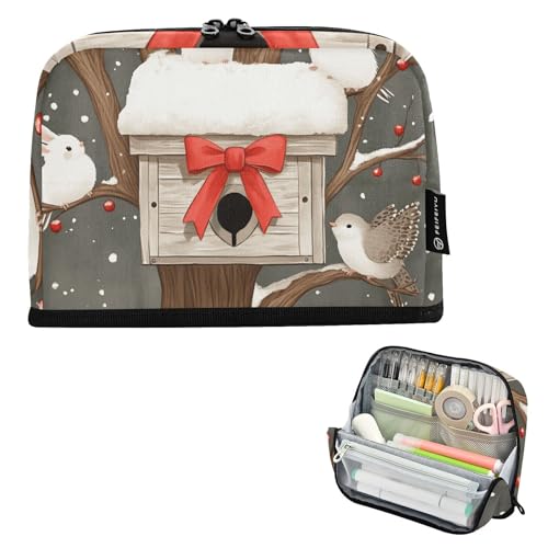 Quteprint Stehendes Federmäppchen – Oster-Federmäppchen mit niedlichem Hasen, Vögel, Schreibwaren-Tasche, tragbare Make-up-Kosmetiktasche, Schreibtisch-Organizer für Schule, Büro, Studenten, Teenager von Quteprint