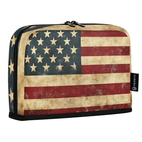Quteprint Stehendes Federmäppchen – Retro-amerikanische Flagge, Federmäppchen, Schreibwaren-Tasche, tragbare Make-up-Kosmetiktasche, Schreibtisch-Organizer für Schule, Büro, Studenten, Teenager von Quteprint
