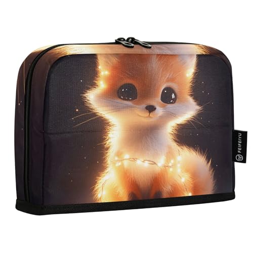 Quteprint Stehendes Federmäppchen – Tierfuchs mit funkelnden Lichtern, Federmäppchen, Schreibwaren-Tasche, tragbare Make-up-Kosmetiktasche, Schreibtisch-Organizer für Schule, Büro, Studenten, Teenager von Quteprint