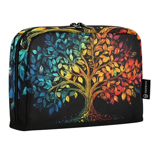 Quteprint Stehendes Federmäppchen – Vier Jahreszeiten Baum Leben Blätter Bleistifttasche Schreibwaren Tasche Tragbare Make-up Kosmetiktasche Schreibtisch Organizer für Schule, Büro, Studenten von Quteprint