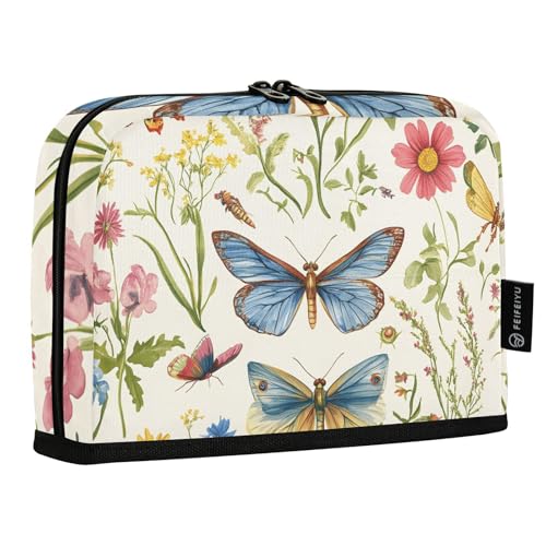 Quteprint Stehendes Federmäppchen – Vintage Botanische Blumen Kräuter Schmetterling Federmäppchen Schreibwarenbeutel Tragbare Make-up-Kosmetiktasche Schreibtisch-Organizer für Schule, Büro, Studenten von Quteprint