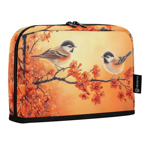 Quteprint Stehendes Federmäppchen – Vögel auf den Zweigen und Blumen, Federmäppchen, Schreibwaren-Tasche, tragbare Make-up-Kosmetiktasche, Schreibtisch-Organizer für Schule, Büro, Studenten, Teenager von Quteprint