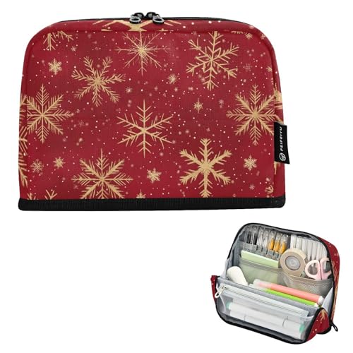 Quteprint Stehendes Federmäppchen – Weihnachts-Federmäppchen mit Schneeflocken, tragbar, Make-up-Kosmetiktasche, Schreibtisch-Organizer für Schule, Büro, Studenten, Teenager, Jungen und Mädchen von Quteprint