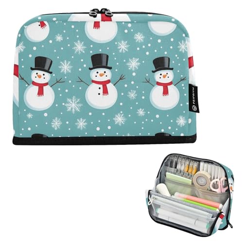 Quteprint Stehendes Federmäppchen – Weihnachts-Federmäppchen mit Schneemann, Schneeflocke, Winter, Schreibwaren-Tasche, tragbare Make-up-Kosmetiktasche, Schreibtisch-Organizer für Schule, Büro von Quteprint