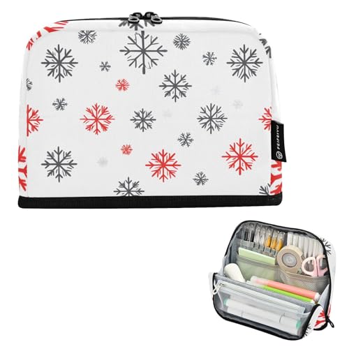 Quteprint Stehendes Federmäppchen – Weihnachts-Schneeflocken-Muster, Federmäppchen, Schreibwaren-Tasche, tragbare Make-up-Kosmetiktasche, Schreibtisch-Organizer für Schule, Büro, Studenten, Teenager von Quteprint