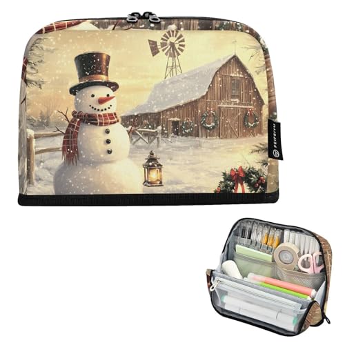 Quteprint Stehendes Federmäppchen – Weihnachts-Schneemann-Hut, Schal, Federmäppchen, Schreibwaren-Tasche, tragbare Make-up-Kosmetiktasche, Schreibtisch-Organizer für Schule, Büro, Studenten, Teenager von Quteprint