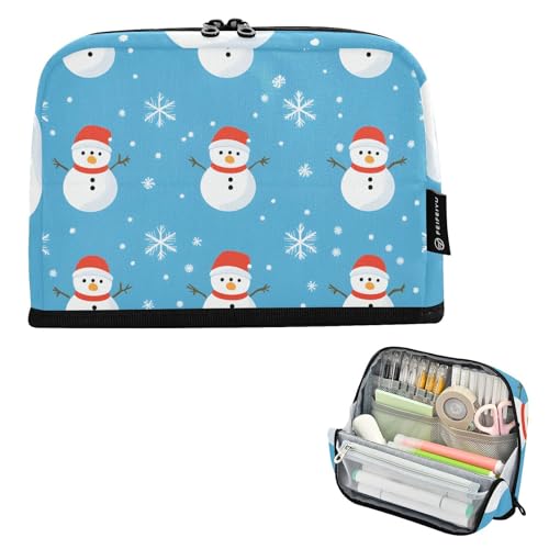 Quteprint Stehendes Federmäppchen – Weihnachts-Schneemann-Schneeflocken-Bleistifttasche, Schreibwaren-Tasche, tragbare Make-up-Kosmetiktasche, Schreibtisch-Organizer für Schule, Büro, Studenten von Quteprint
