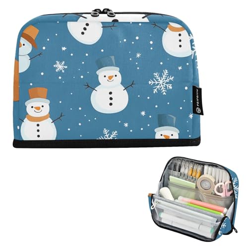 Quteprint Stehendes Federmäppchen – Weihnachts-Schneemann-Schneeflocken-Muster, Federmäppchen, Schreibwaren-Tasche, tragbare Make-up-Kosmetiktasche, Schreibtisch-Organizer für Schule, Büro, Studenten von Quteprint