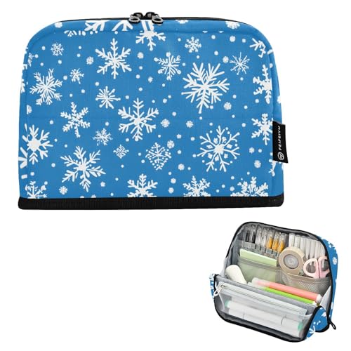 Quteprint Stehendes Federmäppchen – Weihnachts-Stifttasche mit Schneeflocken, tragbar, Make-up-Kosmetiktasche, Schreibtisch-Organizer für Schule, Büro, Studenten, Teenager, Jungen und Mädchen von Quteprint