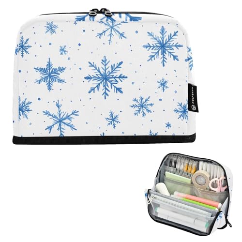 Quteprint Stehendes Federmäppchen – Weihnachts-Stifttasche mit Schneeflocken, tragbare Make-up-Kosmetiktasche, Schreibtisch-Organizer für Schule, Büro, Studenten, Teenager, Jungen und Mädchen von Quteprint