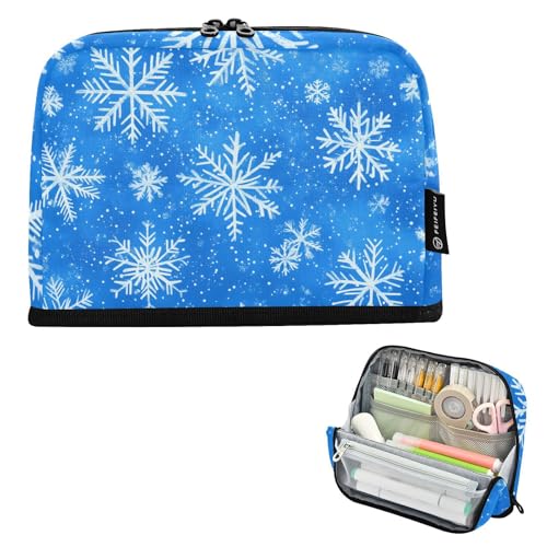 Quteprint Stehendes Federmäppchen – Weihnachts-Stifttasche mit Schneeflocken-Muster, tragbare Make-up-Kosmetiktasche, Schreibtisch-Organizer für Schule, Büro, Studenten, Teenager, Jungen und Mädchen von Quteprint