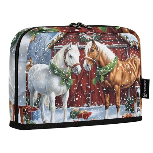 Quteprint Stehendes Federmäppchen – Winter Weihnachten Pferd Vögel Federmäppchen Schreibwaren Tasche Tragbare Make-up Kosmetiktasche Schreibtisch Organizer für Schule, Büro, Studenten, Teenager von Quteprint