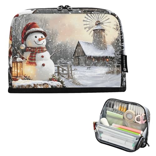 Quteprint Stehendes Federmäppchen – Winter Weihnachten Schneemann Hut Federmäppchen Schreibwaren Tasche Tragbare Make-up Kosmetiktasche Schreibtisch Organizer für Schule, Büro, Studenten, Teenager von Quteprint