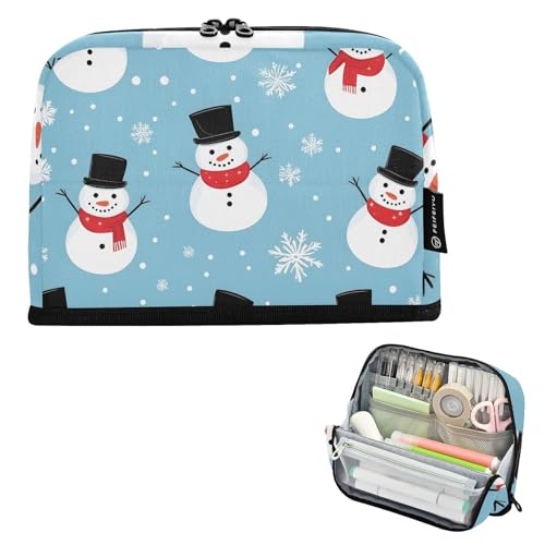 Quteprint Stehendes Federmäppchen – Winter Weihnachten Schneemann Schneeflocke Federmäppchen Schreibwaren Tasche Tragbare Make-up Kosmetiktasche Schreibtisch Organizer für Schule, Büro, Studenten von Quteprint