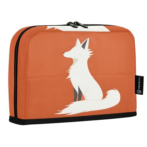 Quteprint Stehendes Federmäppchen – abstraktes weißes Tierfuchs-Federmäppchen, Schreibwaren-Tasche, tragbare Make-up-Kosmetiktasche, Schreibtisch-Organizer für Schule, Büro, Studenten, Teenager von Quteprint