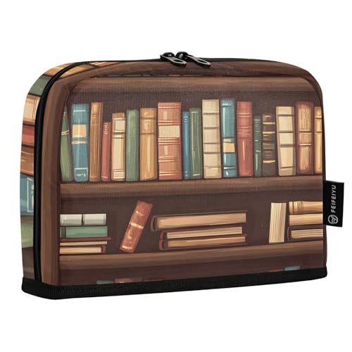Quteprint Stehendes Federmäppchen – altes Bücherregal, Bibliothek, Bücher, Federmäppchen, Schreibwaren-Tasche, tragbare Make-up-Kosmetiktasche, Schreibtisch-Organizer für Schule, Büro, Studenten von Quteprint
