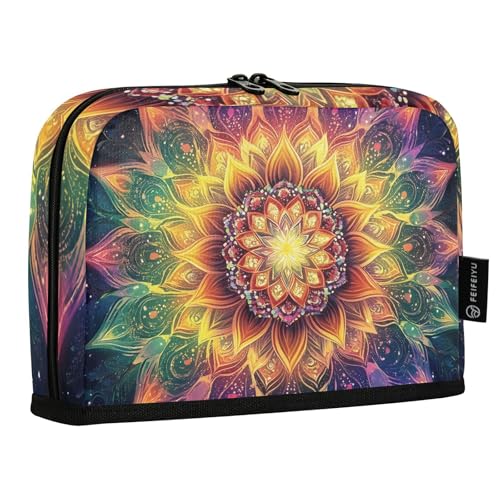 Quteprint Stehendes Federmäppchen – buntes Hippie-Mandala-Boho-Federmäppchen, Schreibwaren-Tasche, tragbare Make-up-Kosmetiktasche, Schreibtisch-Organizer für Schule, Büro, Studenten, Teenager, Jungen von Quteprint